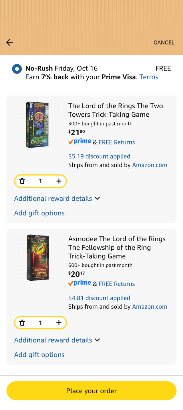 Both Lord of the Rings trick taking games