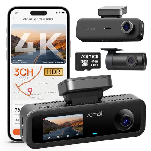 70mai 4K Dash Cam Front and Rear Inside, 3 Channel Car Dash
