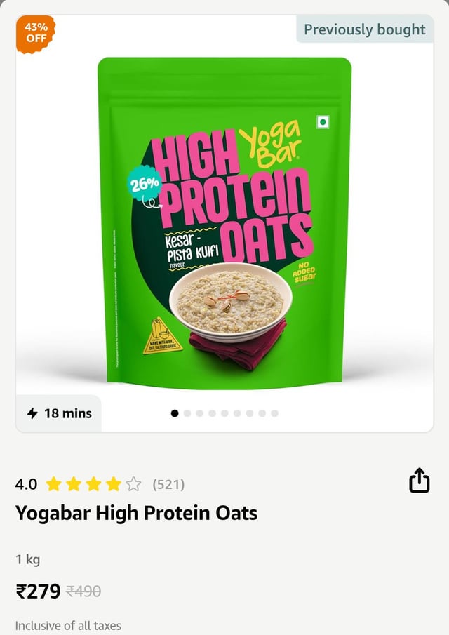 Yogabar high protein oats deal 1kg for 279rs