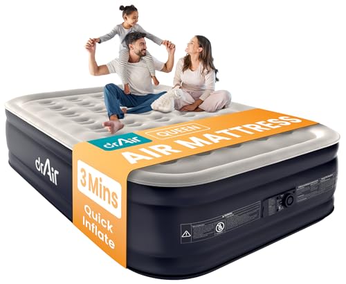 Dr. air Queen Air Mattress with Built-in Pump, 18 Raised Blow Up