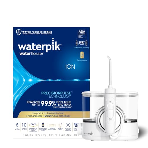Waterpik ION Rechargeable Water Flosser with 10 Settings, 5 Tips, White