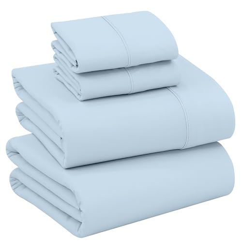RUVANTI 100% Cotton Queen Sheets, Percale Queen Sheet Set, Baby Blue