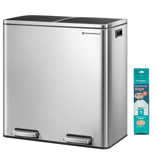 SONGMICS Trash Can, 2 x 8 Gallon (2 x 30 L), Silver