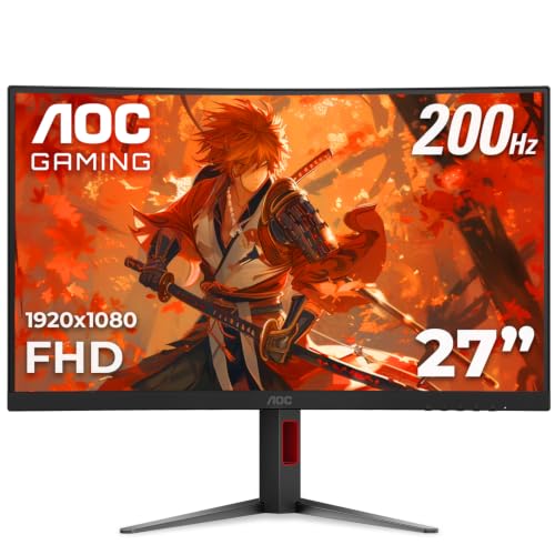 AOC 27 Inch Curved Gaming Monitor FHD 200Hz VA 0.3ms HDR, C27G4H2