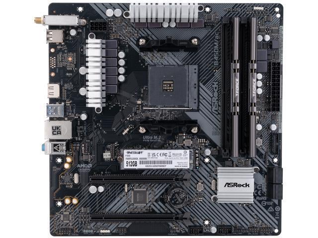 ASRock B450M/AC R2.0 with pre-installed Patriot P300 512GB NVMe SSD and T-Force 2x8GB DDR4-3200