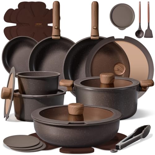 CAROTE 27pcs Pots and Pans Set Non Stick, Detachable Handle Cookware Set