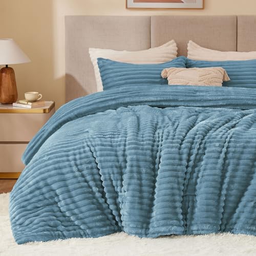 BEDELITE Fleece Twin/Twin XL Comforter Set, Fluffy Bed Set, Blue Fog