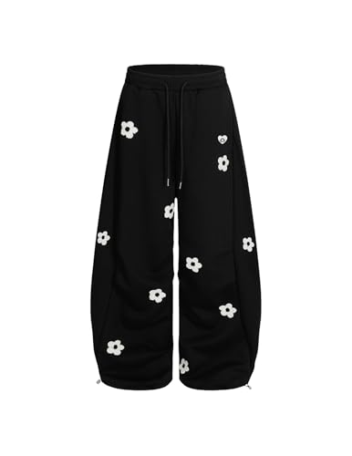 Aelfric Eden Baggy Wide Leg Sweatpants Flower Embroidery Casual Y2K Elastic