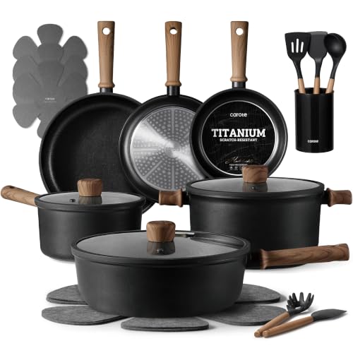 CAROTE Pots and Pans Set Nonstick Cookware Sets 21 Pieces Black