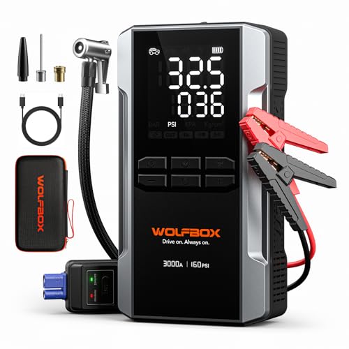 WOLFBOX MV16A 3000A Jump Starter with Air Compressor, 59.2Wh&160PSI Portable Car