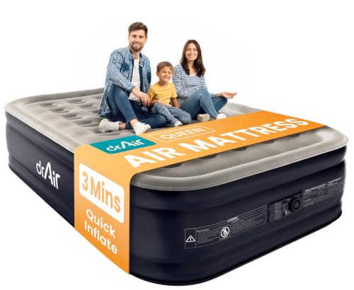 Dr. air Queen Air Mattress with Built-in Pump, Blow up Bed,18 Raised