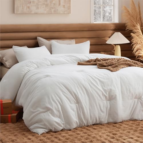 Bedsure Queen Comforter Set Prewashed Soft Bedding Set 3Pcs White 90x90