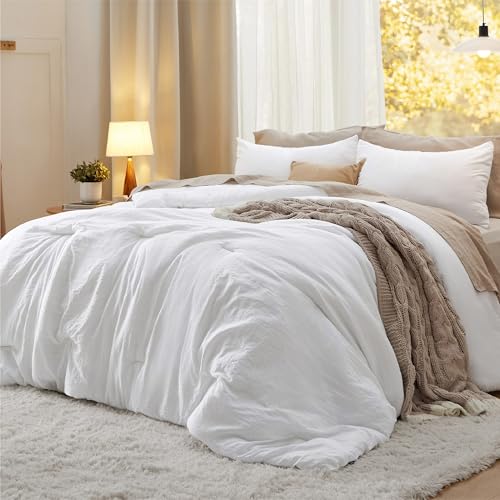 Bedsure King Comforter Set Prewashed Soft Bedding Set 3Pcs White 104x90