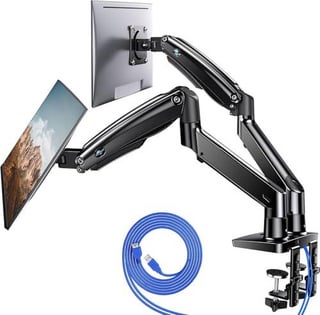 HUANUO Dual Monitor Stand for 13″–40″, Premium Dual Monitor Mount with USB, Height Adjustable Monitor Stand for 2 Monitors, VESA Mount with Clamp/Grommet Base, Holds 26.4lbs per Arm, HNDS7 Now