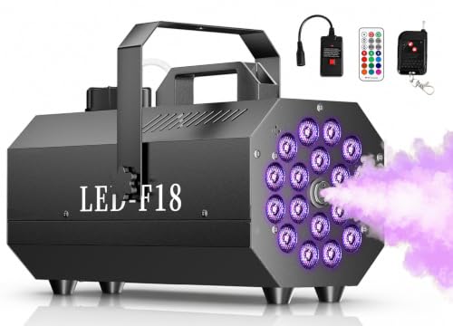 1200W Fog Machine, 6000CFM for Halloween, 18 LED Lights & Remote