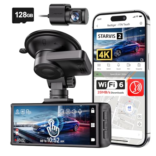 REDTIGER 4K STARVIS 2 Dashcam Front Rear, 5GHz WiFi 20MB/s, Free 128GB