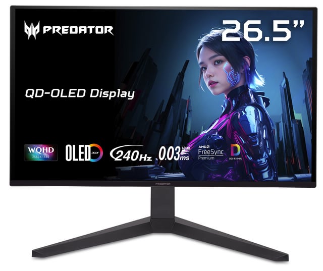 Acer Predator 27" WQHD (2560 x 1440) QD-OLED Gaming Monitor, AMD FreeSync Premium Technology, 240Hz, 0.03ms Response Time, 400nits @ HDR 10%, DCI-P3 99%, with