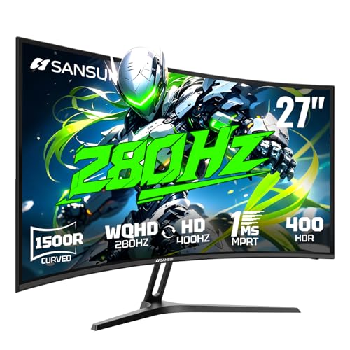 SANSUI 27 Inch 280Hz Curved Gaming Monitor,WQHD 280Hz / HD 400Hz Dual