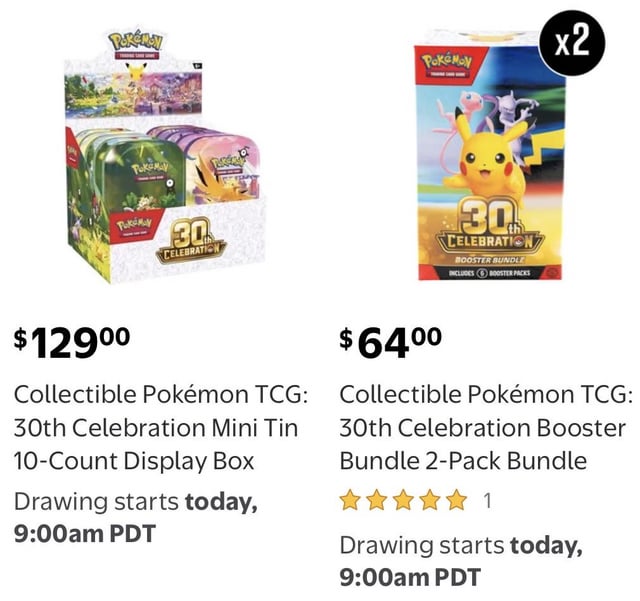 Pokemon 30th Booster Bundle, Prismatic Evolutions Premium Figure Collection, and more are now available at Walmart via draw entry