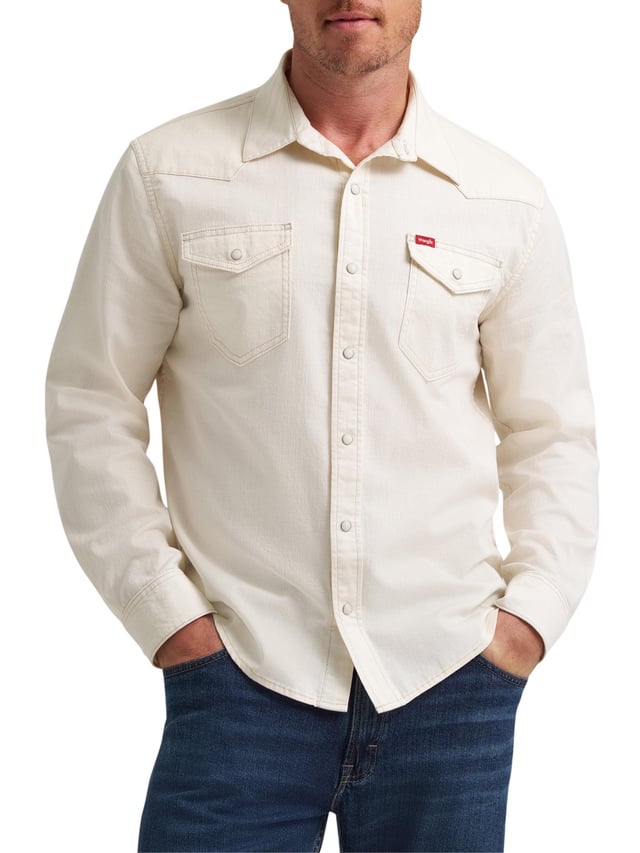 Wrangler Men's Slim Fit Long Sleeve Woven Twill Denim Shirt