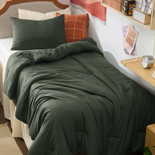 Bedsure Twin/Twin XL Comforter Prewashed Bedding 2Pcs Dark Green 68x88