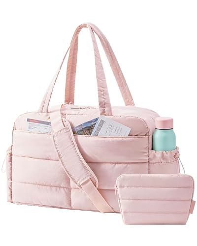 BAGSMART Gym Bag for Women, 2-PC Puffer Travel Duffle Bag Carry On