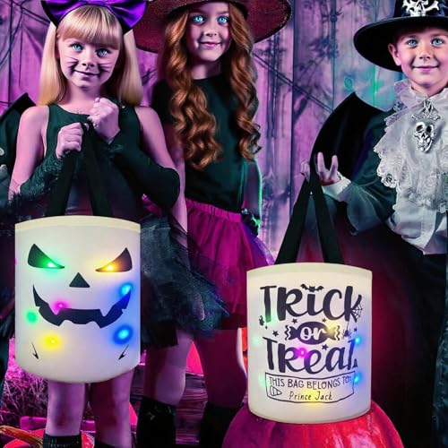 Halloween Light Up Trick or Treat Bucket, Upgraded Ghost Basket Decoration Multipurpose Reusable Goody Sweet Buckets at