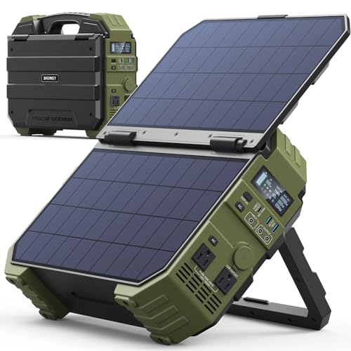 BROWEY 1600W (3200W Peak) Portable Power Station with Built-in Solar Panel