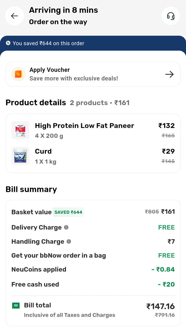 Ordered 4 milky mist high protein paneer and 1 kg curd for just 147rs. App - Big basket, Pin code - 110095