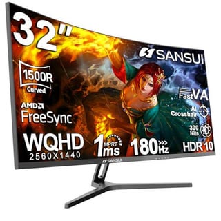 SANSUI 32-Inch Curved Gaming Monitor WQHD 2560 x 1440 180Hz Curved 1500R Fast VA,1ms(OD), HDR, 300nits, sRGB 125%, DCI-P3 95%, FreeSync, DP1.4x2, HDMI x2(DP Cable Included) Now