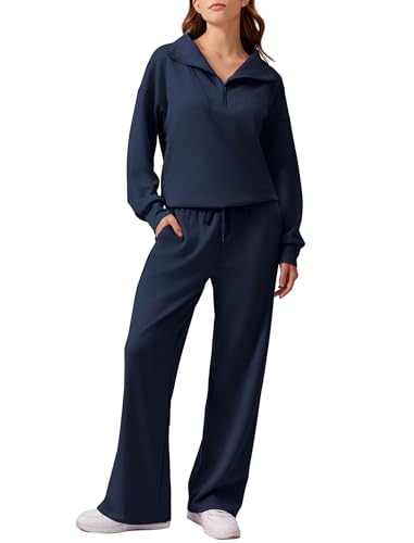PINSPARK 2 Piece Sets for Women 1/4 Zip Lounge Matching Set Fall