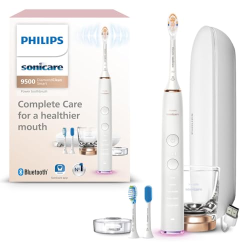 Philips Sonicare DiamondClean 9500 Electric Toothbrush 3 Brush Heads, Rose