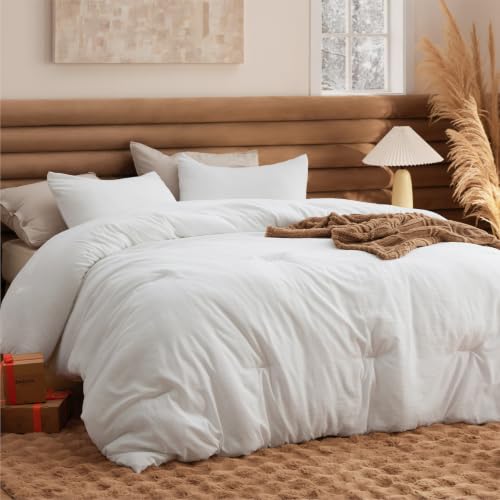 Bedsure King Comforter Set Prewashed Soft Bedding Set 3Pcs White 104x90