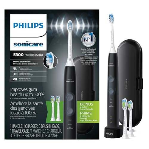 Philips Sonicare 5300 Rechargeable Electric Toothbrush, 3 Brush Head, Black