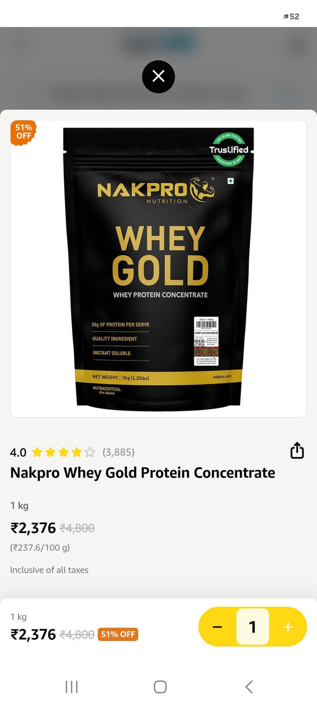 Nakpro whey concentrate 1kg @2274 effective Amazon now