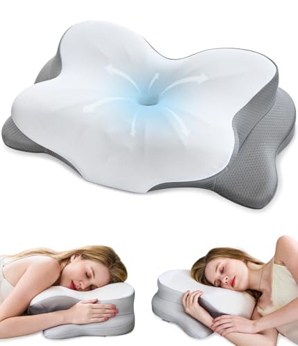 Cervical Neck Pillow, Memory Foam Pillow with Dual Height, White