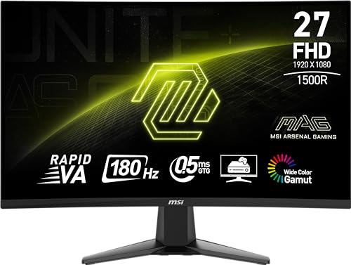 MSI MAG 27C6FA 27" 1080p FHD, Rapid VA 180Hz, AMD FreeSync, 0.5ms, HDMI, Display-Port, VESA, Tilt, Black