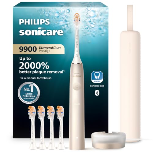 Philips Sonicare 9900 Prestige Electric Toothbrush, 5 Brush Head, Champagne