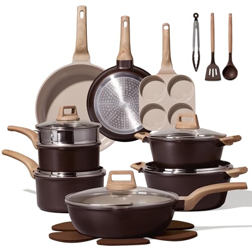 CAROTE 21pcs Ceramic Cookware Sets, Pots and Pans Set