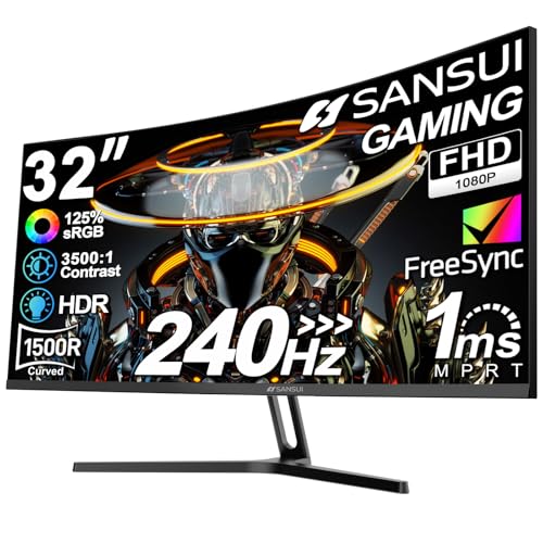 SANSUI 32 Inch Curved 240Hz Gaming Monitor High Refresh Rate, FHD 1080P