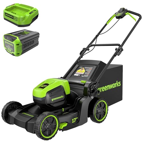 Greenworks 60V 17in Push Lawn Mower, 4.0 Ah Battery and Charger