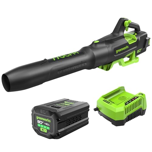 Greenworks 80V Electric Leaf Blower, 770 CFM, 4.0 Ah Battery and Charger