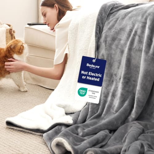Bedsure GentleSoft Sherpa Fleece King Blankets for Bed, Non-Heated, Thick and