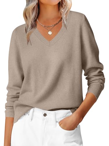 ANRABESS Women’s Fall Long Sleeve V Neck Lightweight Sweaters Top