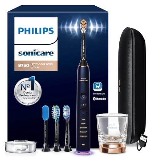 Philips Sonicare DiamondClean 9750 Electric Toothbrush, 4 Brush Heads, Blue