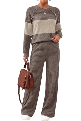 WIHOLL Lounge Sets for Women 2 Piece Button Fall Outfits Airport Sweater