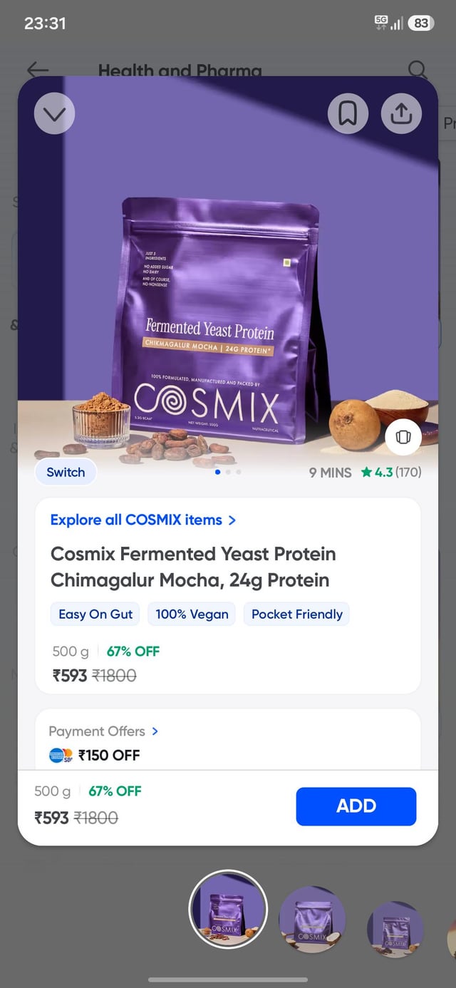 Cosmix Yeast protein at 593 for 500gm on Instamart
