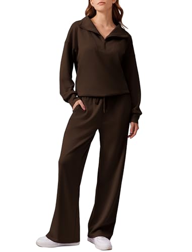 PINSPARK 2 Piece Sets for Women 1/4 Zip Lounge Matching Set Fall