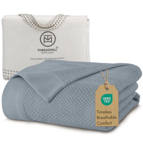 Threadmill Luxury 100% Cotton Twin Herringbone Blanket, Scottish Grey