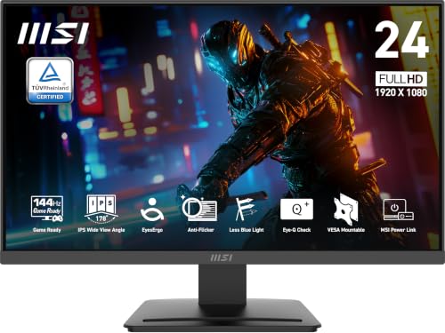 MSI PRO MP243L E14 24-inch IPS 1920 x 1080 (FHD) Gaming Office Monitor, 144Hz, Free-Synch, HDR Ready, HDMI, VGA Port,VESA Mountable, Tilt, 4-Side Slim Bezel,1ms